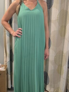 Pleated Maxi Halter Dress in Teal